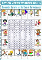 English Worksheet: ACTION VERBS -  WORDSEARCH (1)