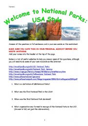 English Worksheet: Welcome to National Parks