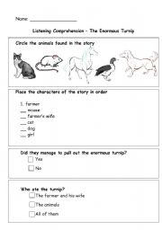 English Worksheet: The enormous turnip - simple questions