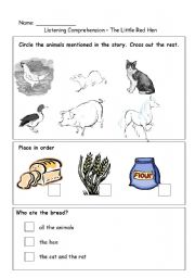 English Worksheet: The Little Red Hen - simple questions