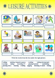 English Worksheet: leisure activities