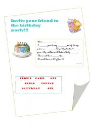 English Worksheet: Invitation birthday card 