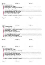 English worksheet: Mingle in the past