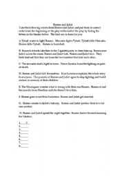 English Worksheet: Romeo and Juliet Chronology Worksheet
