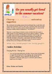 English worksheet: Suggestions for  activities 2 b done in holidays for parents ans students