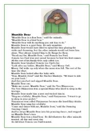 English Worksheet: Mumble Bear