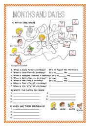 English Worksheet: MONTHS, DATES, ORDINAL NUMBERS