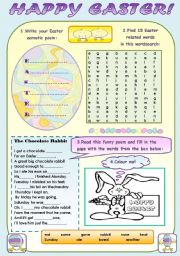 English Worksheet: HAPPY EASTER! - FUN  EASTER ACTIVITIES FOR KIDS WITH KEYS