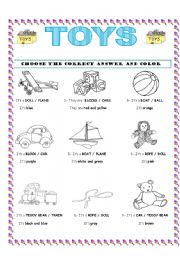 English Worksheet: TOYS / COLORS