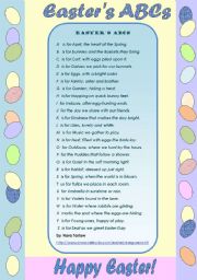 English Worksheet: EASTER ABCs -  a very nice Easter poem for an Easter themed lesson