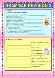 English Worksheet: GRAMMAR REVISION 3