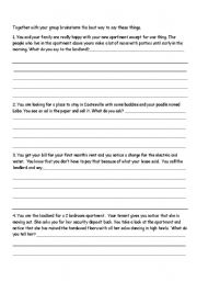 English worksheet: Using Vocabulary for Apartment Scenarios