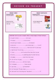 English worksheet: Review on present tenses