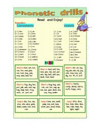 English Worksheet: Phonetic drills   2 pages!