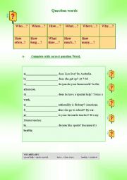 English worksheet: Question words/Simple Present / Daily routine texts
