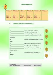 English Worksheet: Question words/Simple Present / Daily routine texts