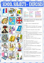 English Worksheet: SCHOOL SUBJECTS - EXERCISES