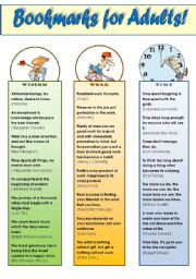 English Worksheet: SUPER BOOKMARKS FOR ADULTS! - PART 1 (WISE QUOTES ABOUT WISDOM, WORK, TIME, FRIENDSHIP, MONEY AND LOVE) EDITABLE!!! 2 pages