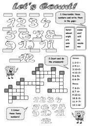 English Worksheet: LETS COUNT! - NUMBERS 1-12 (some activities to practise numbers)