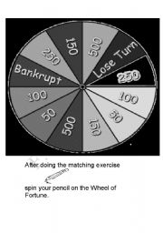 English Worksheet: WHEEL OF FORTUNE (Black and white version)