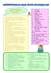 English Worksheet: PREPOSITIONS OF TIME, PLACE AND OTHER USE