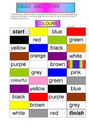 English Worksheet: Read and Jump - Boardgame/Colours