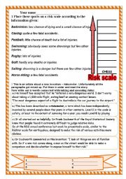 A 2-page worksheet on risks and sports risks(answers included)