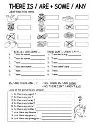 English Worksheet: THERE  IS / ARE + SOME ANY