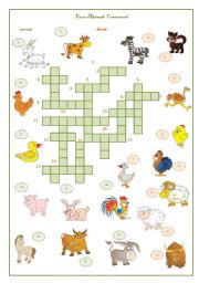 English Worksheet: Farm Animals Crossword