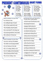 PRESENT CONTINUOUS (2) SHORT FORMS