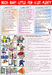 English Worksheet: MUCH - MANY-  LITTLE - FEW- A LOT (OF) - PLENTY