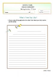 Daily Routine  -  Writing activity for Upper Elementary and Lower  intermediate students