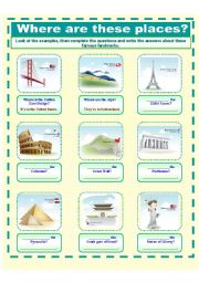 English Worksheet: Where are these places ? Landmarks   (2 PAGES)