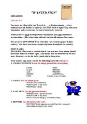 English Worksheet: WANTED SIGN (task-written production)