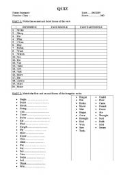 English worksheet: QUIZ ABOUT SECOND AND THIRD FORMS OF THE VERBS