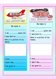 English Worksheet: About me bookmark where students fill in their information about themselves