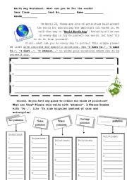 English Worksheet: What  can you do for the earth?