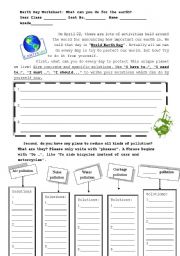 English worksheet: What  can you do for the earth?