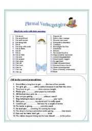 English Worksheet: phrasal verbs: get/give