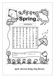 English Worksheet: SPRING WORDSEARCH