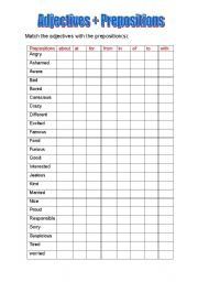 English Worksheet: Prepositions which follow certain adjectives and verbs