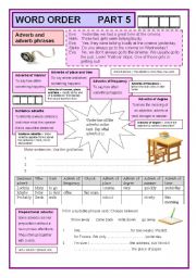 English Worksheet: Word order part 5 and 6 adverbs/adverb phrases and complements  (5-6/7)