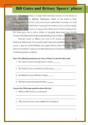 English Worksheet: Bill Gates and Britney Spears places