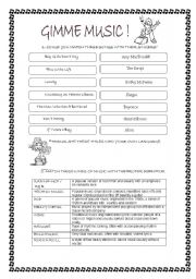 English Worksheet: Gimme music! (black & white version)