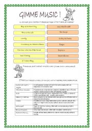 English worksheet: Gimme music!