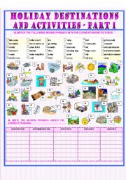 English Worksheet: Holiday Destinations and Activities - part 1