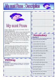 English Worksheet:  My aunt Rose : READING AND GRAMMAR SERIES N 7