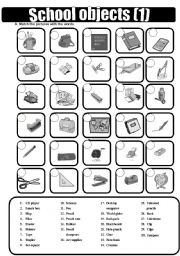 English Worksheet: School objects (1) - black & white version.