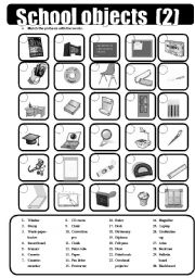 English Worksheet: School objects (2) - Black and white version. 