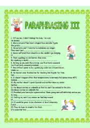 English Worksheet: paraphrase the sentences - 4 pages - 44 sentences:):):) + KEY